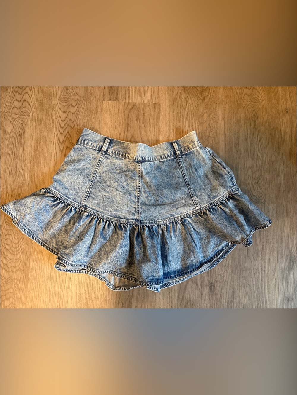 American Eagle Outfitters Acid Wash Denim Ruffle Skirt in Light Blue